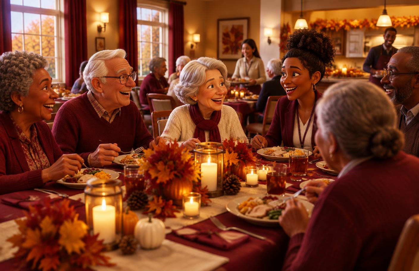 Friends talking over dinner