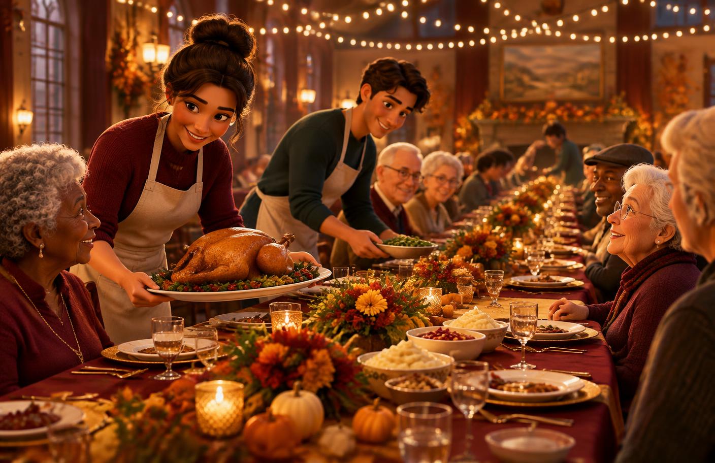 Volunteers serving the feast